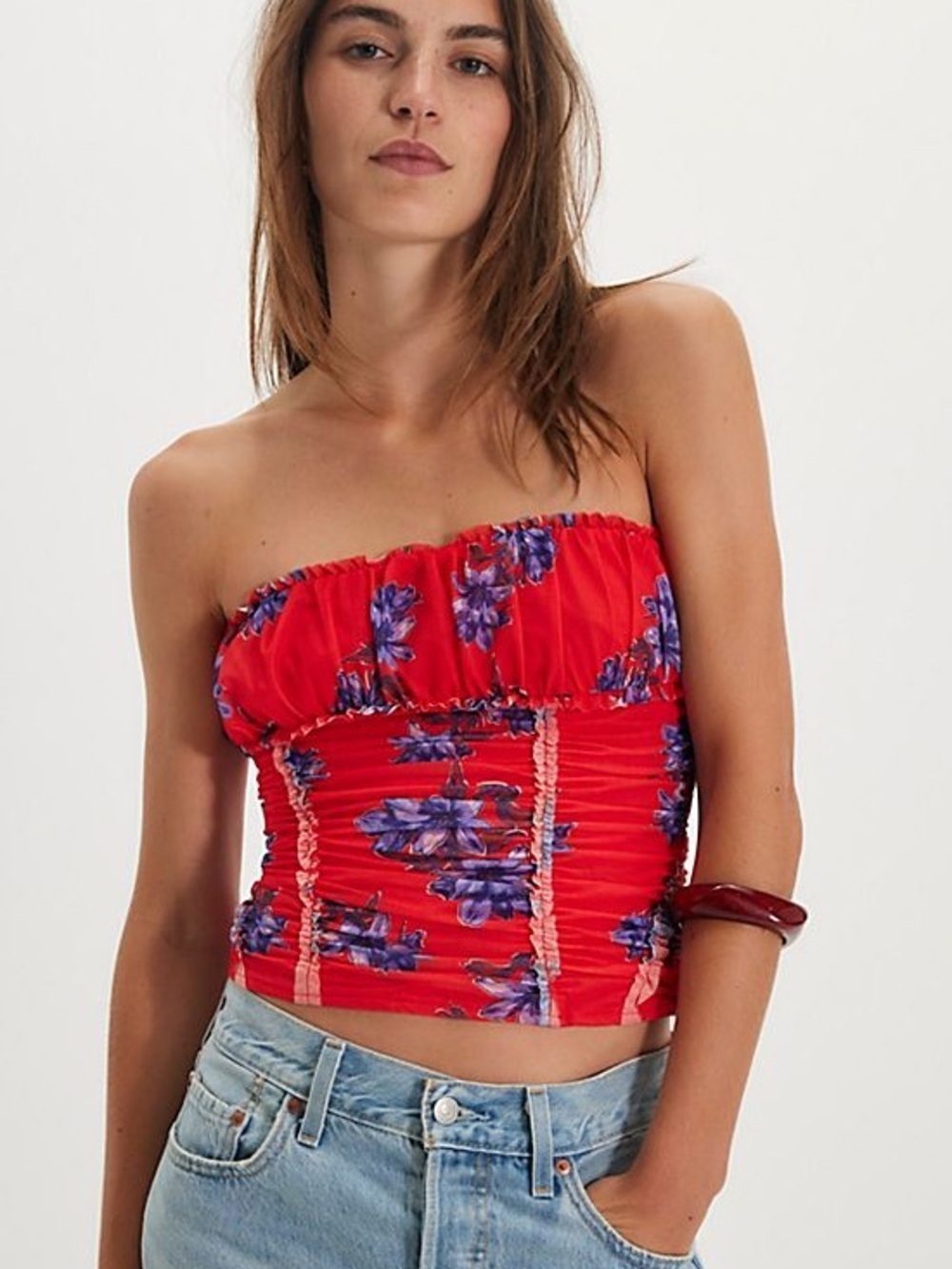 NWOT Free People Red Purple Floral Scottie Printed Tube